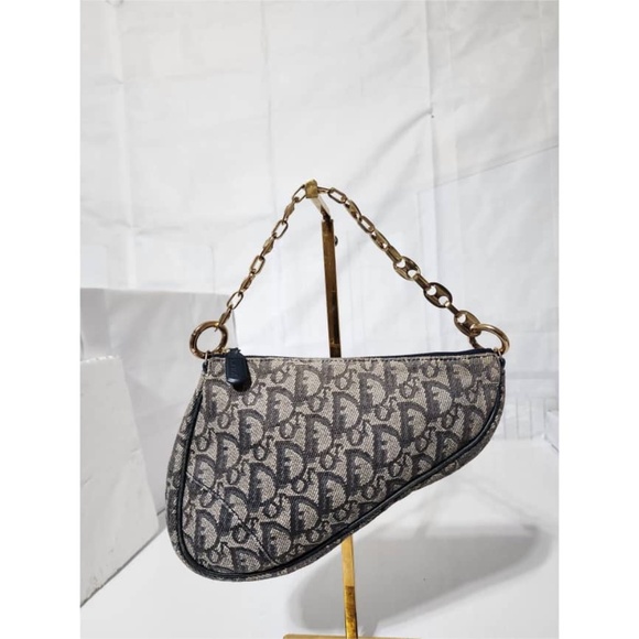 Authentic DIOR Vintage Saddle Mini Shoulder Bag Grey/Navy Blue - Picture 1 of 13
